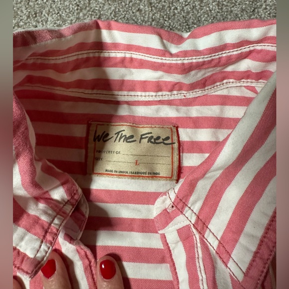 Large Freddy Shirt Free People - We The Free Red (pink ish) White Striped Shirt - Picture 4 of 14